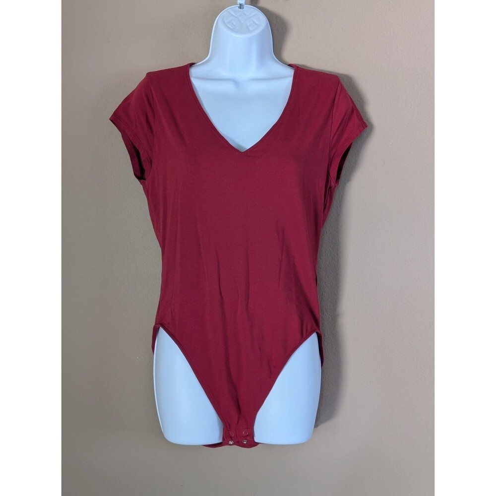 Old Navy Fitted Short Sleeve V-Neck Bodysuit Dark Red Cap Sleeve Womens Large